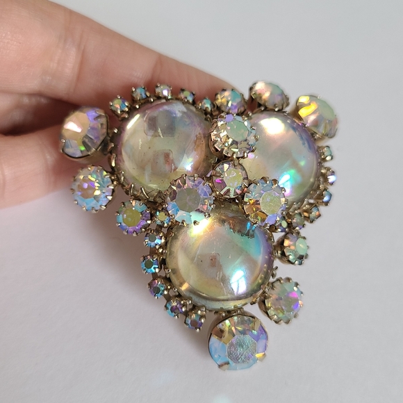 Vintage Continental Chunky Large Aurora Borealis Bubble Circle Brooch Pin - Picture 4 of 8